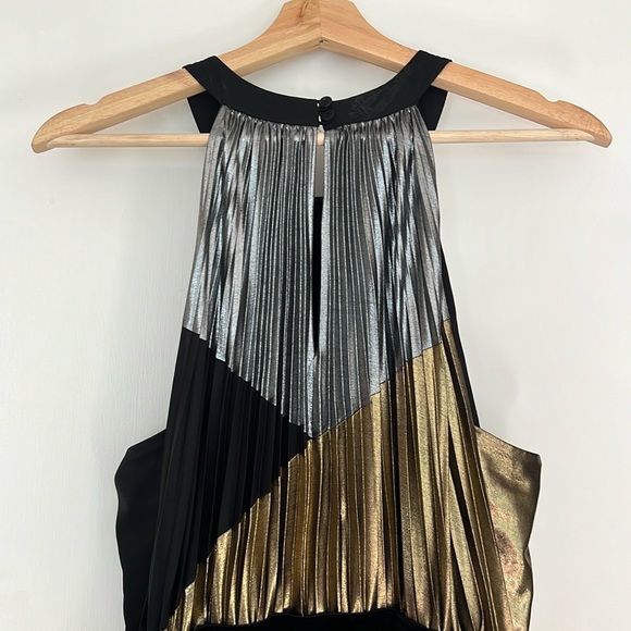 BCBGMAXAZRIA Metallic High Neck Evening Dress - Picture 3 of 7